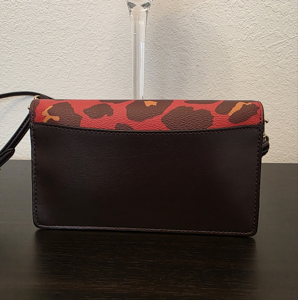 Coach Red and Brown Leopard Ocelot Print Leather Crossbody Bag - Picture 4 of 16